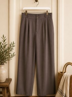 Halara Women's Wide Leg Trouser Pants XL Brown/Grey Stretch High Rise